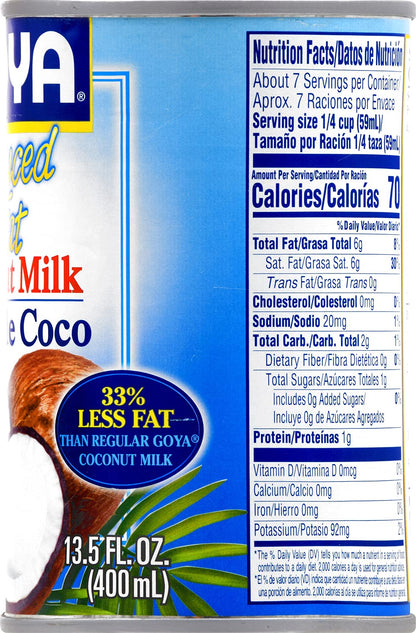 Goya Foods Coconut Milk, Reduced Fat, 13.5 Fl Oz (Pack of 24)