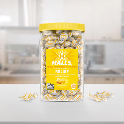 HALLS Cough and Throat Relief Honey Lemon Cough Drops, Bulk Pack, 250 Drops