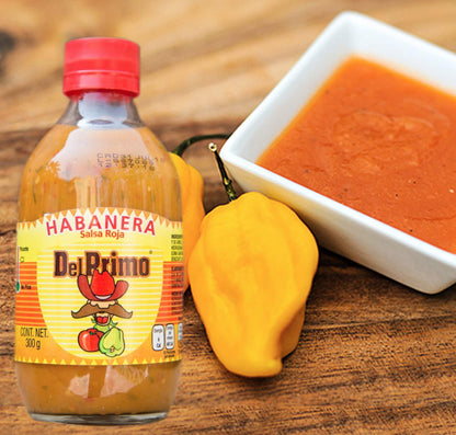 Del Primo Salsa Sauce 10.5oz Bottle (Pack of 3) Choose Flavor Below (Salsa Habanera Roja - Habanero Red Sauce)