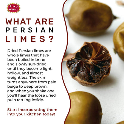 Spicy World Dried Persian Limes (Lime Omani) 14 Ounce Bag - Approx 50-60 Count! - Limu Omani Dried Whole Lime