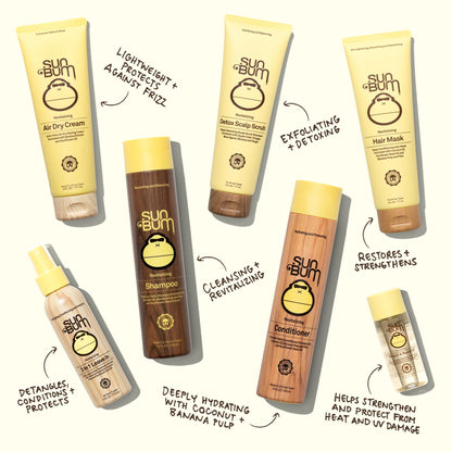 Sun Bum Revitalizing 3 in 1 Leave In Conditioner - Anti Frizz Detangler - Color Friendly with UV Protection - Enriched with Coconut Oil and Banana - 4 oz | Revitalizing, 3 in 1, Leave In Conditioner, Banana