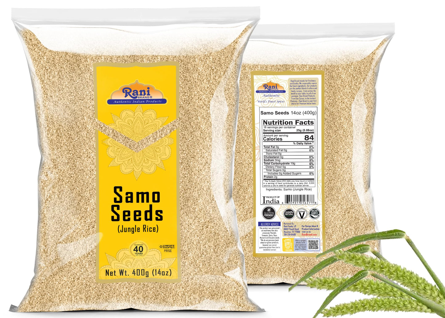 Rani Samo Seeds Whole (Japanese barnyard millet/Jungle Rice/Moriyo/Samak Rice) Echinochloa frumentacea 14oz (400g) ~ All Natural | Vegan | Gluten Friendly | NON-GMO | Indian Origin