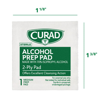 CURAD Alcohol Prep Pads (Pack of 4 Boxes) | 400 Pieces of Medium Isopropyl Wipes Individually Wrapped | First Aid Swabs for Cuts & Scrapes | Medical Pads for General Cleansing