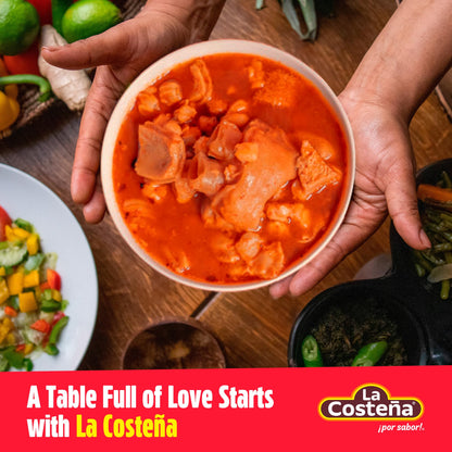 La Costeña Menudo Mix - Classic Mexican Food with Beef Stock, Hominy Corn & Mexican Seasoning - Canned Beef Tripe for Chunky Soup - Pantry Staples - Ready to Eat Shelf Stable Food - 25 oz, 12 Pack