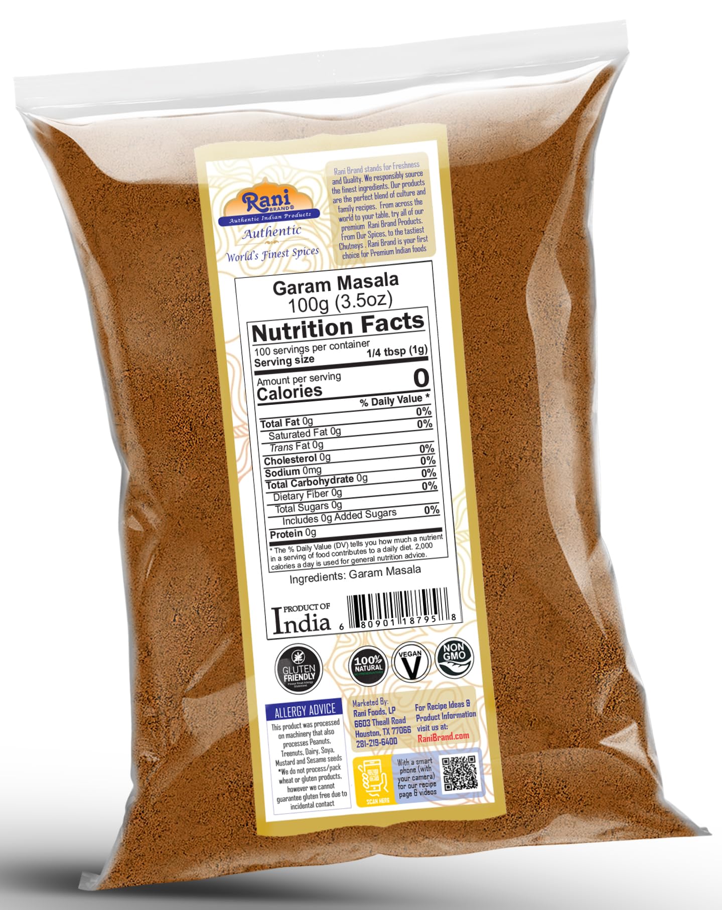 Rani Garam Masala Indian 11-Spice Blend 3.5oz (100g) ~ All Natural, Salt-Free | Vegan | No Colors | Gluten Friendly | NON-GMO | Kosher | Indian Origin