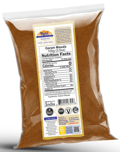 Rani Garam Masala Indian 11-Spice Blend 3.5oz (100g) ~ All Natural, Salt-Free | Vegan | No Colors | Gluten Friendly | NON-GMO | Kosher | Indian Origin