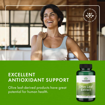Swanson Olive Leaf Extract Capsules with 20% Oleuropein - Provides Immune Support, Promotes Cardiovascular System Health, and Supports Healthy Blood Pressure - (120 Capsules, 500mg Each)