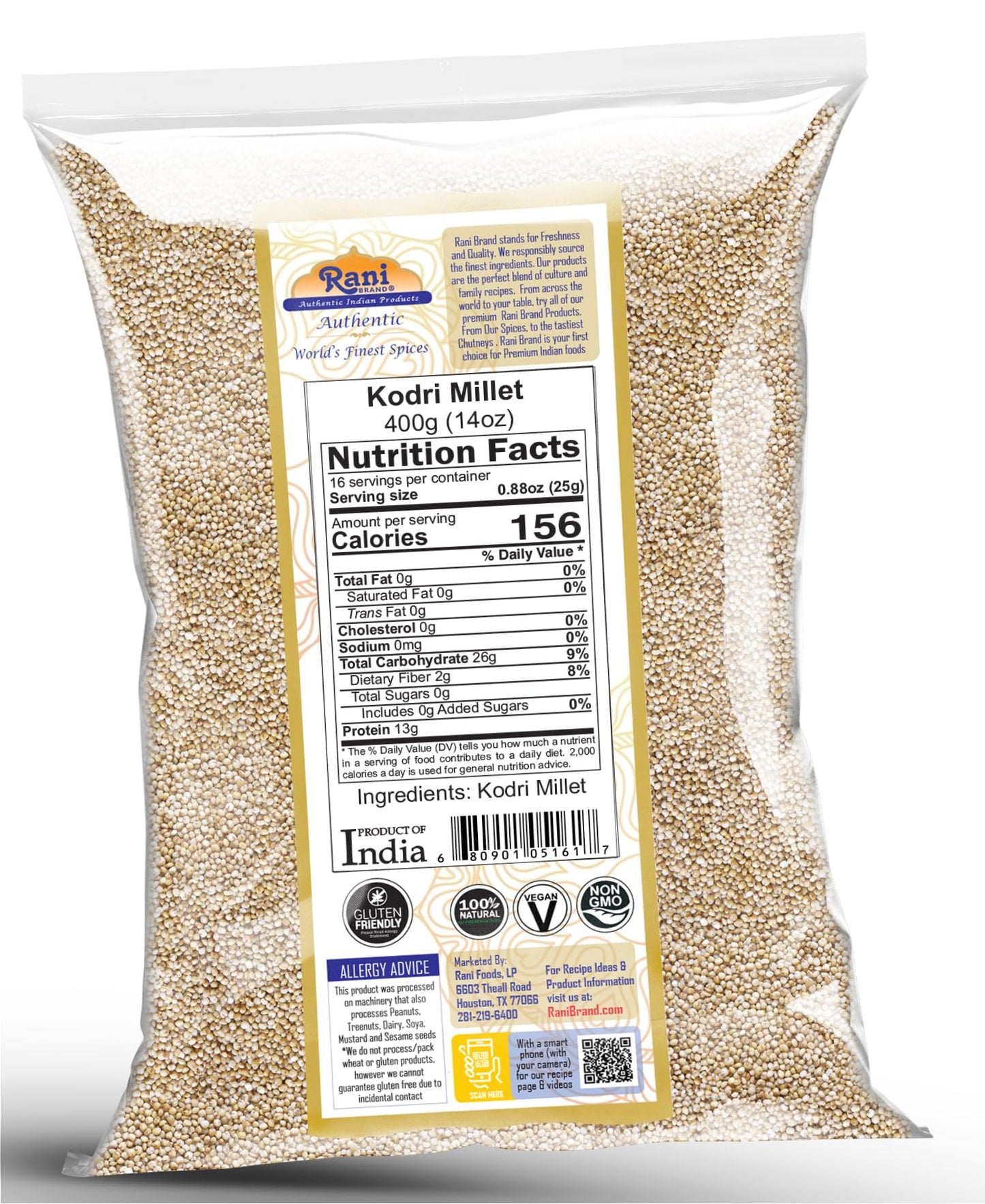 Rani Kodri (Polished Kodo Millet Seeds) Ancient Grains 400g (14oz) ~ All Natural | Gluten Friendly | NON-GMO | Kosher | Vegan | Indian Origin (Varagu/Kodra/Harka)