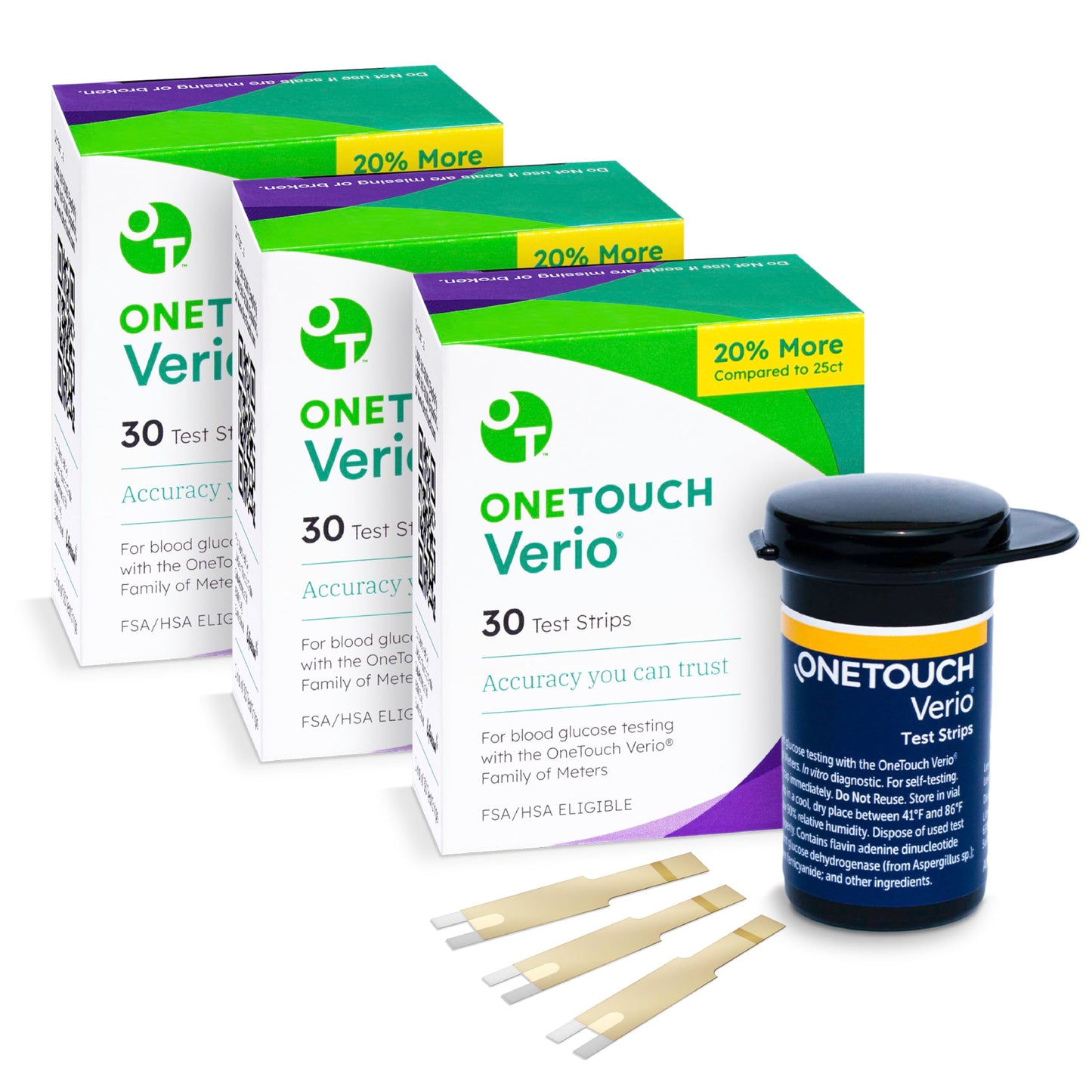 OneTouch Verio Test Strips - 90 Count - Diabetic Test Strips for Blood Glucose Meter & Daily Blood Sugar Levels - 30 Count/Pack (3 Pack)