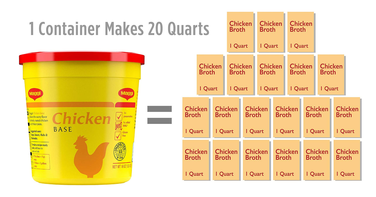 Maggi Chicken Base, Stock and Bouillon, Gluten Free, No MSG, Bulk 1 lb Tub (Pack of 6)