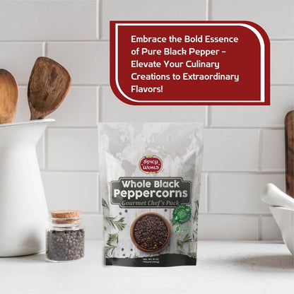 Spicy World Black Peppercorns Whole 16 Ounce - As Seen On Tik Tok - Non-GMO, Steam Sterilized Whole Peppercorns for Grinder Refill
