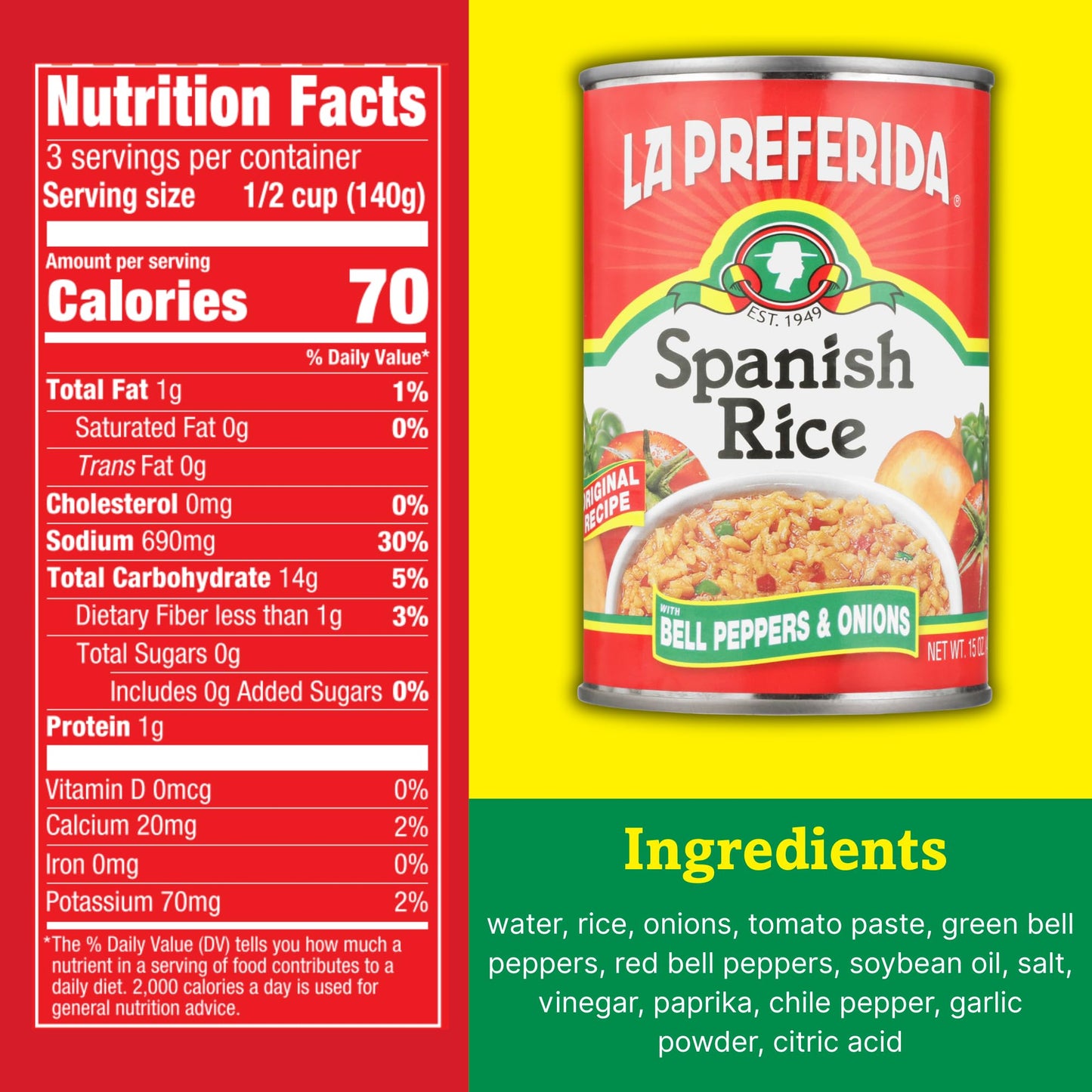 La Preferida Canned Spanish Rice - Quick & Easy, Robust Sauce of Tomatoes, Bell Pepper and Onion. Vegan, Natural ingredients, 15 oz (Pack of 12)