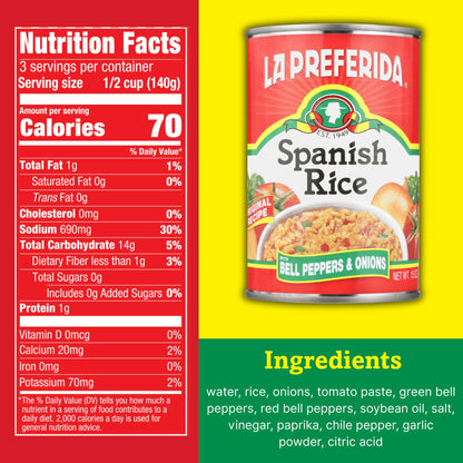 La Preferida Canned Spanish Rice - Quick & Easy, Robust Sauce of Tomatoes, Bell Pepper and Onion. Vegan, Natural ingredients, 15 oz (Pack of 12)