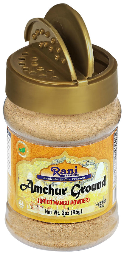 Rani Amchur (Mango) Ground Powder Spice 3oz (85g) PET Jar ~ All Natural, Indian Origin | No Color | Gluten Friendly | Vegan | NON-GMO | Kosher | No Salt or fillers