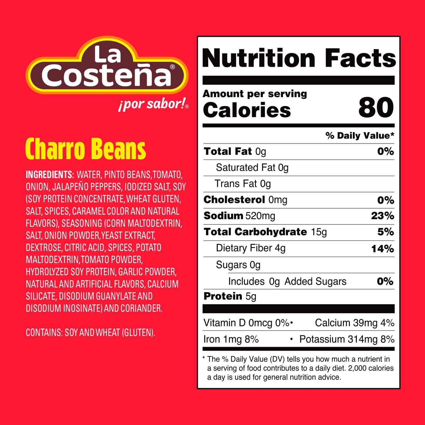 La Costeña Charro Beans - Ready-to-Eat Canned Pinto Beans with Chorizo, Bacon & Chicharrones - Mexican Food, Tex Mex, Chili Ingredients, Bean Dip, Bean Burger & Burrito - 19.75oz, 12 Pack Canned Food