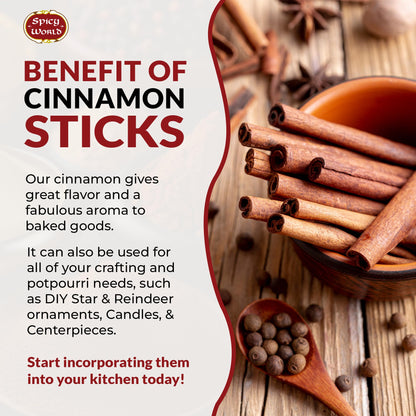 Spicy World Cinnamon Sticks 1.75 Pound Bulk Bag - 150 to 175 Sticks - Strong Aroma, Perfect for Baking, Cooking & Beverages - 3+ Inches Length - Cassia Saigon Cinnamon from Vietnam 28 Oz
