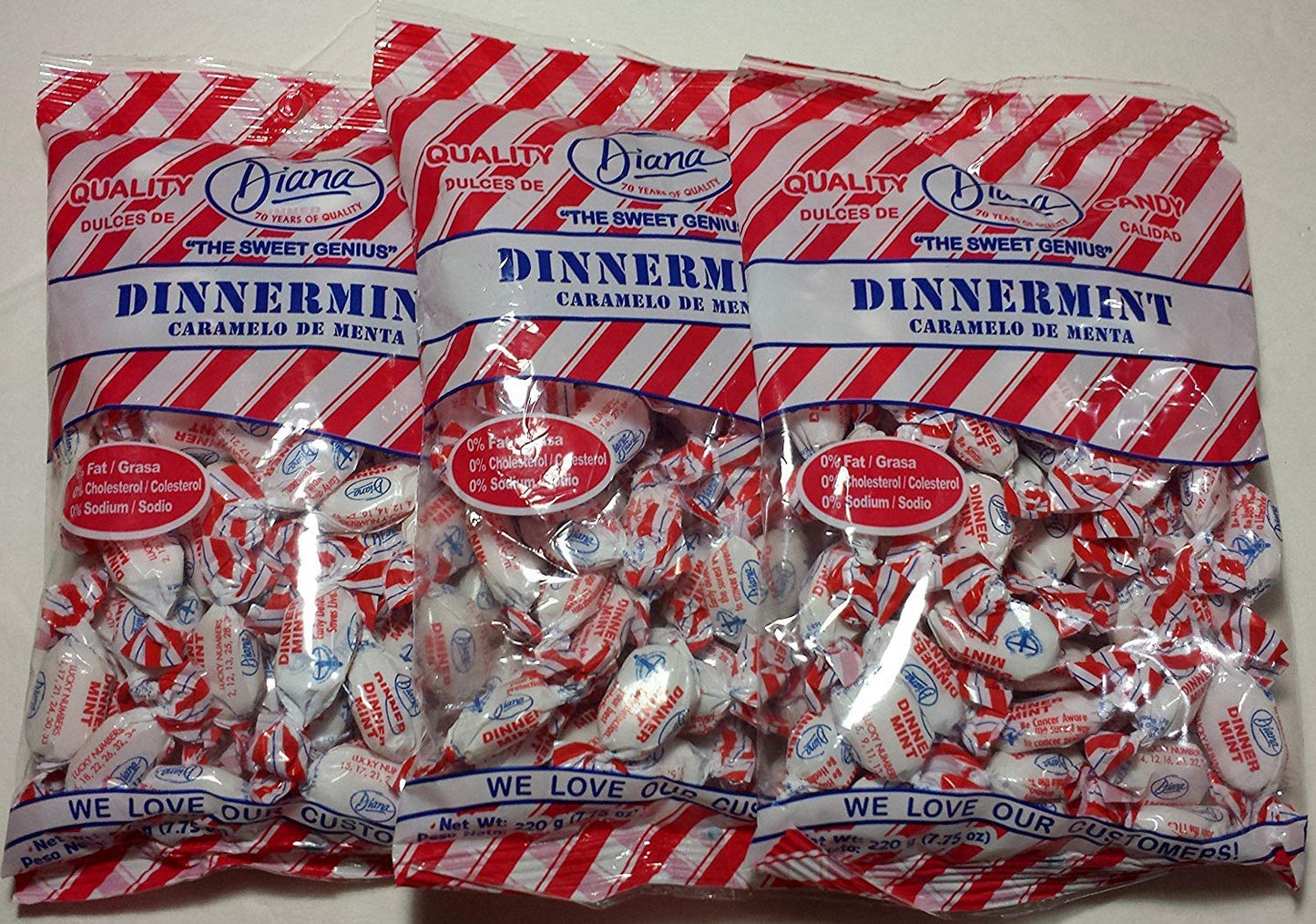 Diana Dinner Mints 220g / 7.76 oz Pouch – Individually Wrapped Candy, Refreshing After Dinner Mints, Hard Candy Breath Freshener (Pack of 3)