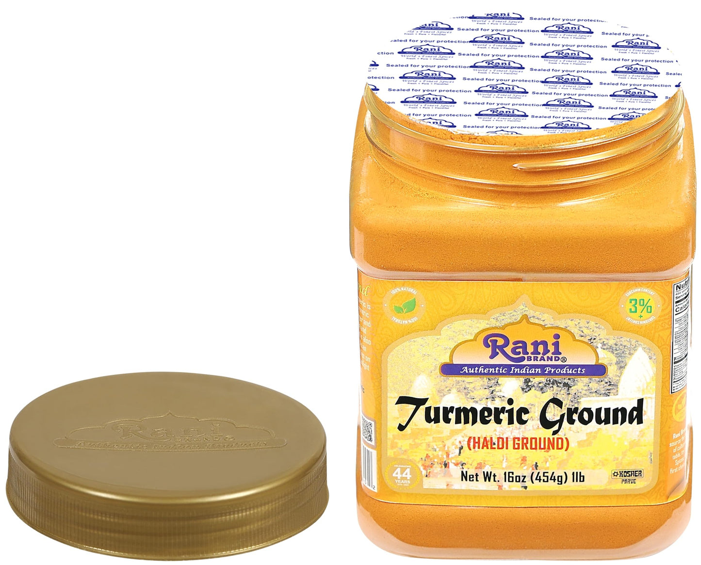 Rani Turmeric (Haldi) Root Powder Spice, (High Curcumin Content) 16oz (1lb) 454g PET Jar ~ All Natural | 100% Pure, Salt Free | Vegan | Gluten Friendly | NON-GMO | Kosher | Indian Origin