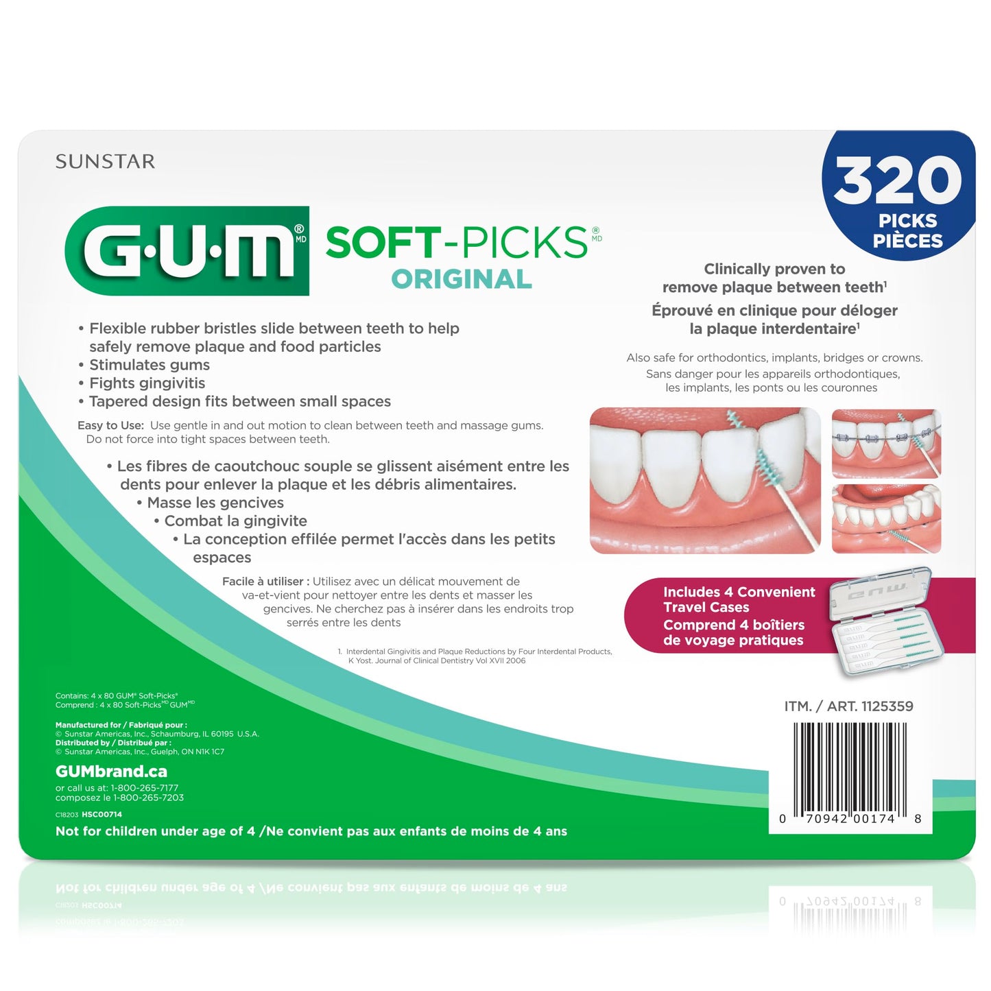 GUM Soft-Picks Original, Easy to Use Dental Picks for Teeth Cleaning and Gum Health, Disposable Interdental Brushes with Convenient Carry Case, Dentist Recommended Dental Picks, 320 Count