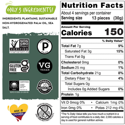 ARTISAN TROPIC Plantain Strips Sea Salt - 2 Pack, 4.5oz - Vegan, Paleo, Gluten Free Chips – Whole 30 Approved Foods Non-GMO Healthy Snack for Lunches, Dipping, Parties - Baked Banana Chips