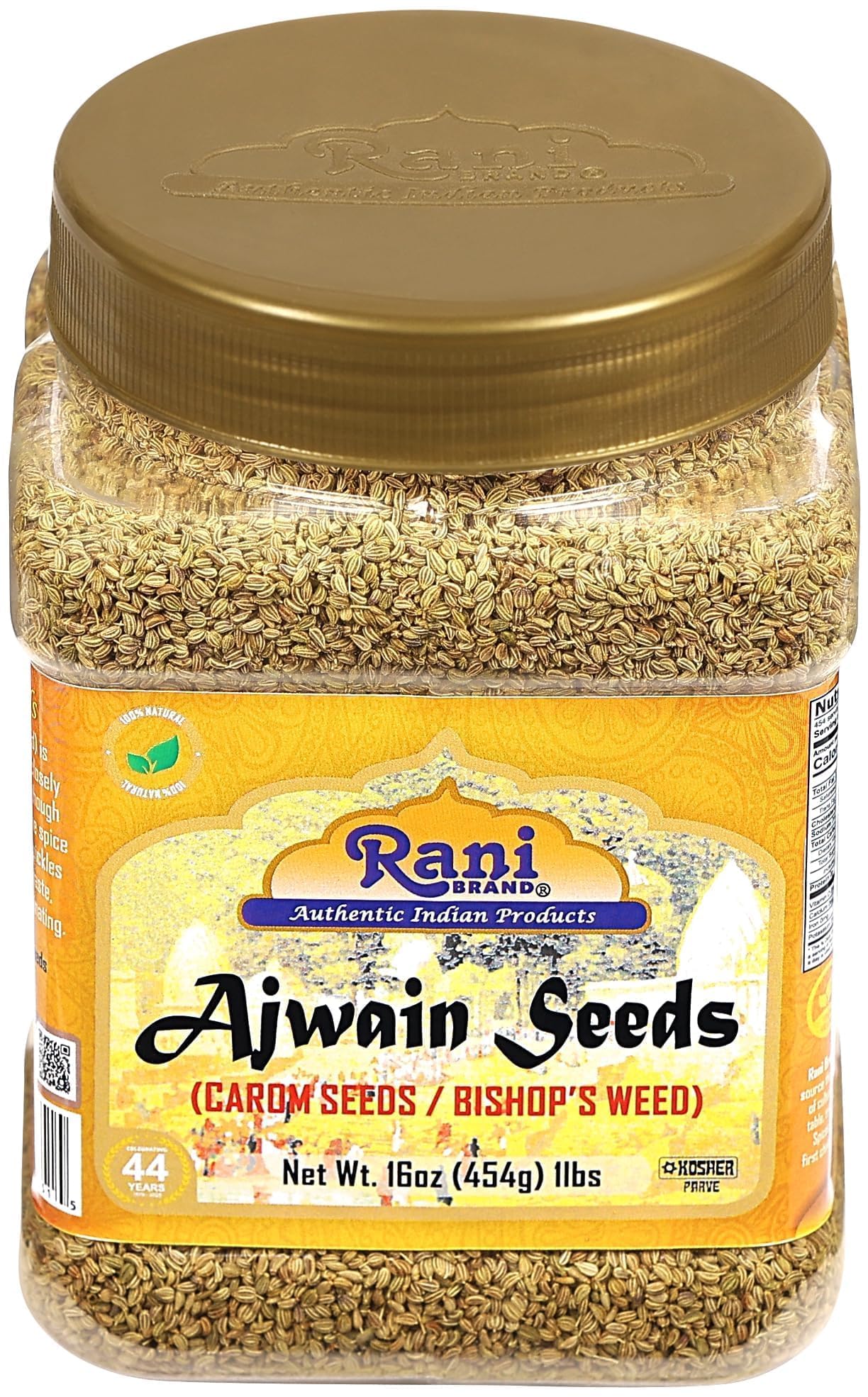 Rani Ajwain Seeds (Carom Bishops Weed) Spice Whole 16oz (1lb) 454g PET Jar ~ All Natural | Vegan | Gluten Friendly | NON-GMO | Kosher | Indian Origin