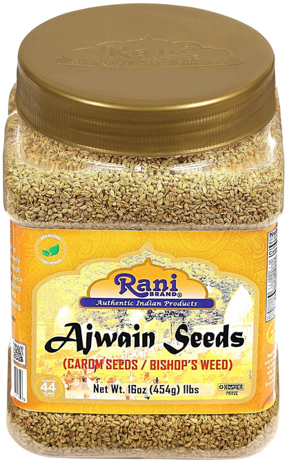 Rani Ajwain Seeds (Carom Bishops Weed) Spice Whole 16oz (1lb) 454g PET Jar ~ All Natural | Vegan | Gluten Friendly | NON-GMO | Kosher | Indian Origin