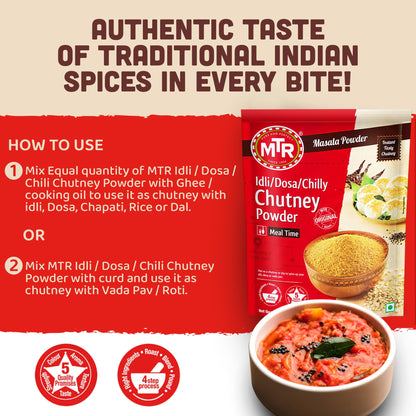 MTR Spiced Chutney Powder - Indian Spice Blend with Black gram dal, Red Chilli, Curry Leaves, Mustard, and Asafoetida - Instant and Easy to use - Ideal for Meal Time - 200g