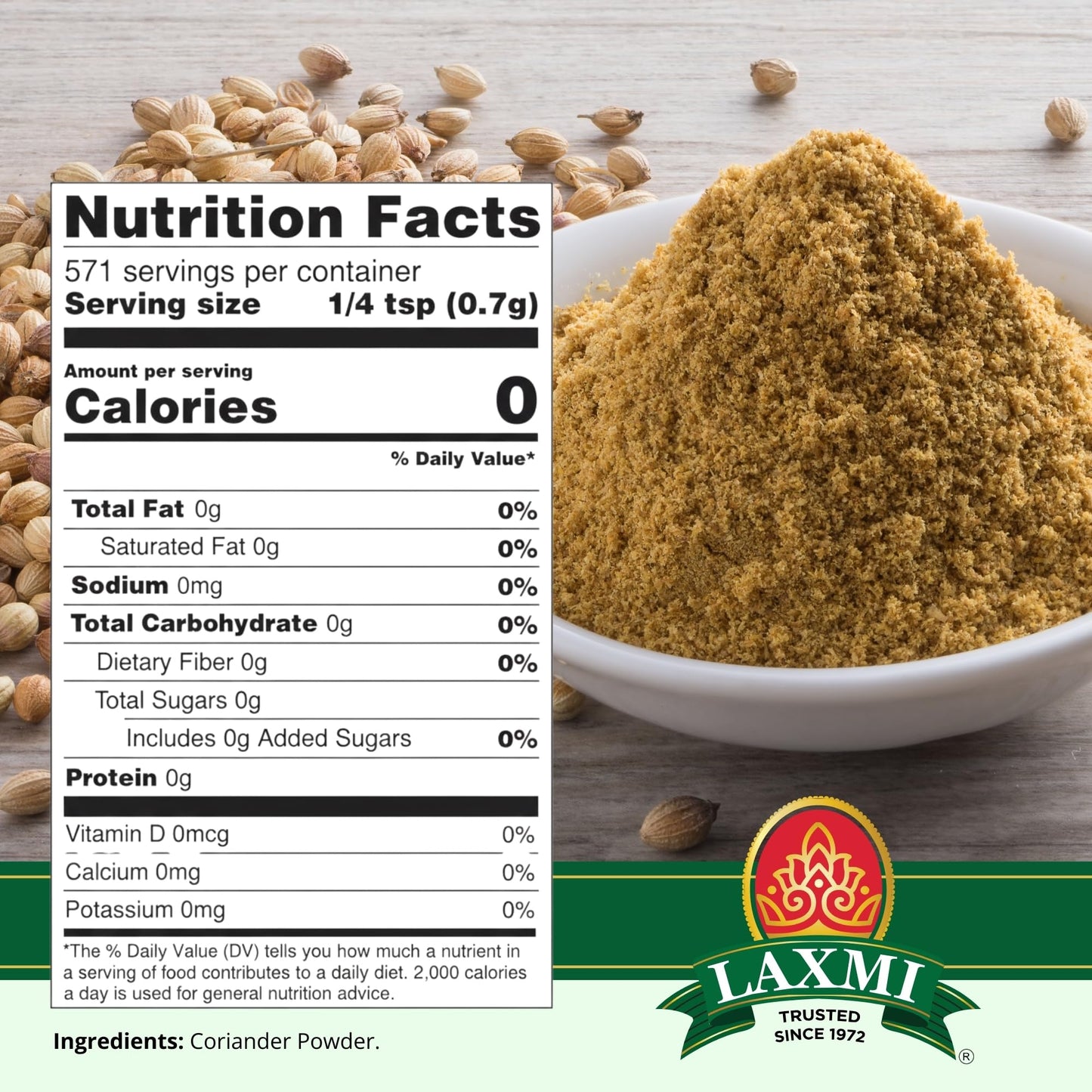 LAXMI Coriander Powder 14 Oz -Non-GMO - Free of Adulterations - Natural Ground Coriander - Premium Quality and High Value