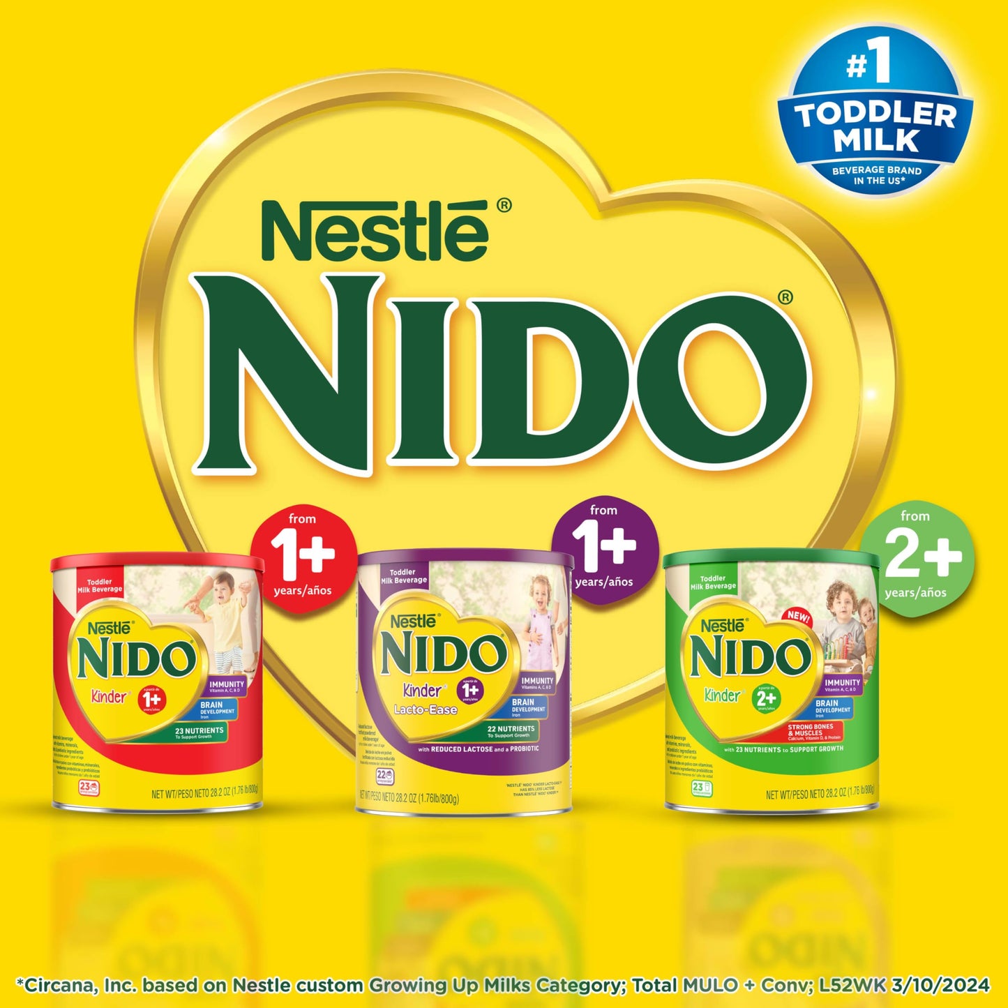 Nestlé NIDO Lacto-Ease Toddler Milk Beverage Powder Mix, Reduced Lactose, Toddler Nutritional Drink, Powdered Milk for Toddlers, 22 Servings per Container, 28.2 OZ, Pack of 1