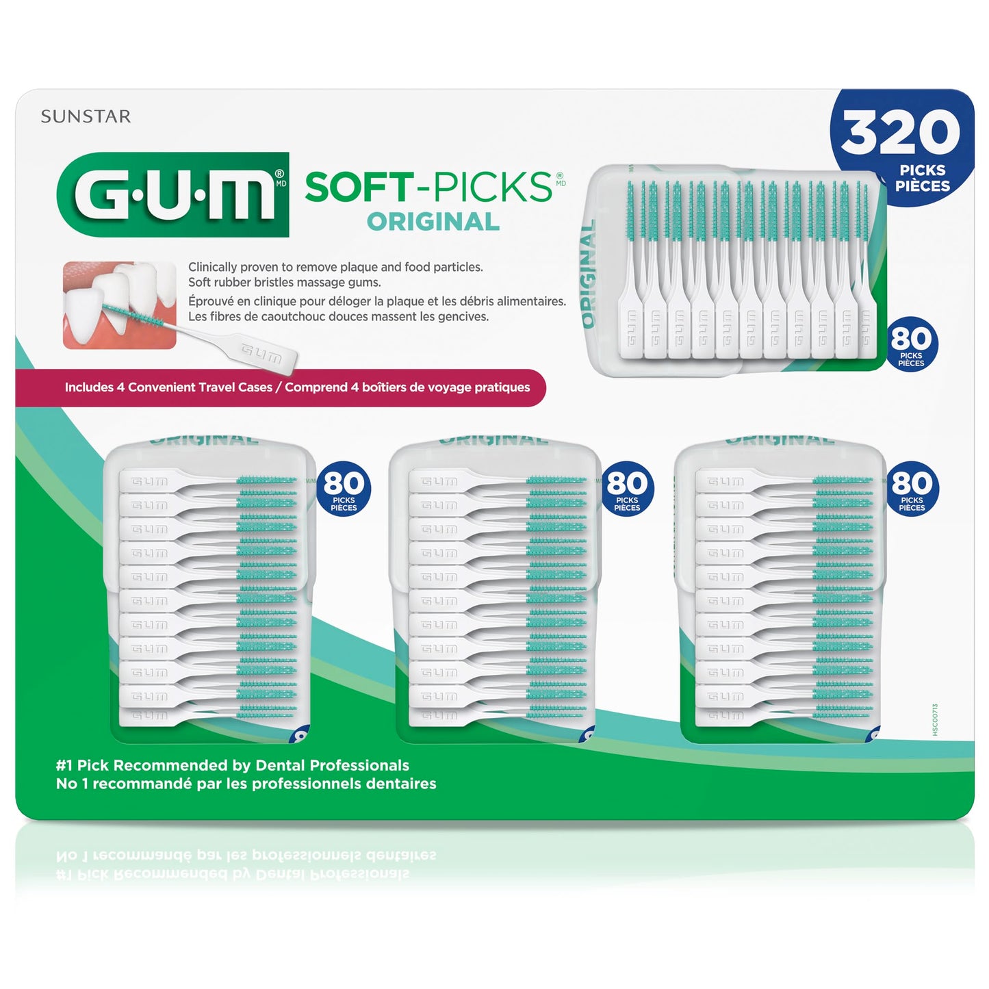 GUM Soft-Picks Original, Easy to Use Dental Picks for Teeth Cleaning and Gum Health, Disposable Interdental Brushes with Convenient Carry Case, Dentist Recommended Dental Picks, 320 Count