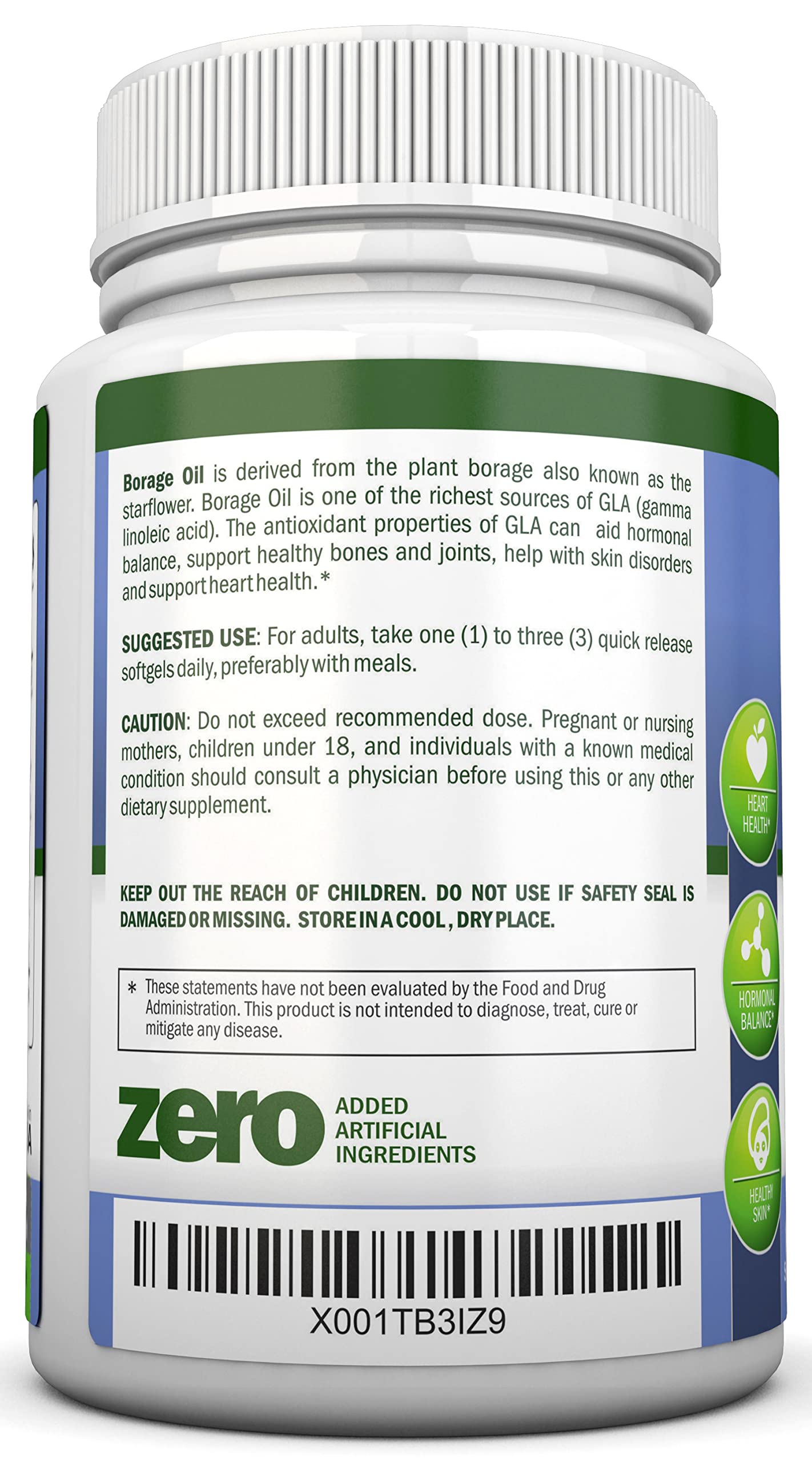 Borage Oil - 1000 mg - 180 Softgels - Cold Pressed High GLA Borage Seed Oil - Hexane and PA Free - Great for Skin, Hair and Bones.