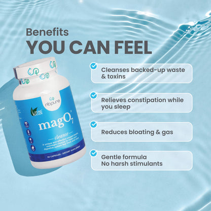 nbpure MagO7 - Natural Colon Cleanse & Detox - Occasional Constipation Relief, Stool Softener, & Bloating Support for Men & Women - Ozonated Magnesium Oxide, 180 Capsules