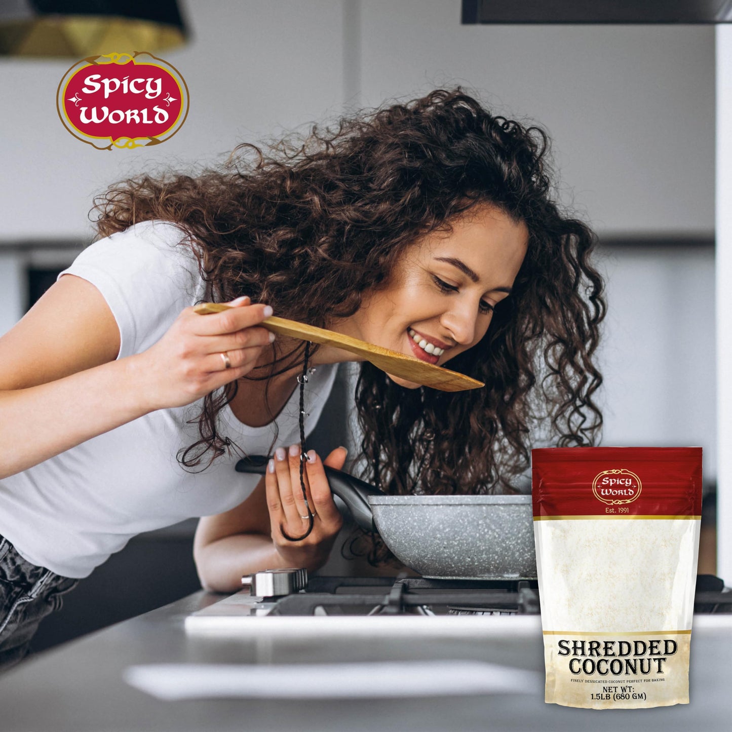 Spicy World Shredded Coconut Powder 1.5 Pound Bulk Bag (Desiccated Coconut) - Unsweetened & Finely Shredded Powdered - Great for Baking, Smoothies and More!