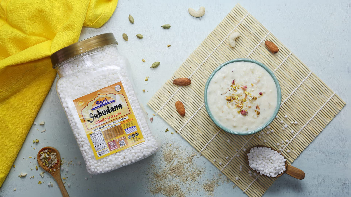 Rani Sabudana (Tapioca/Sago) Pearls 48oz (3lbs) 1.36kg Bulk PET Jar~ All Natural | Vegan | No Colors | NON-GMO | Indian Origin
