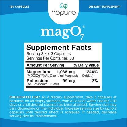 nbpure MagO7 - Natural Colon Cleanse & Detox - Occasional Constipation Relief, Stool Softener, & Bloating Support for Men & Women - Ozonated Magnesium Oxide, 180 Capsules