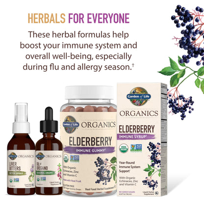 Garden of Life Organics Elderberry Gummies for Adults & Kids - Immune Support Supplement with Organic Fruit, Herbal Blend, Elderberry, Echinacea, Zinc, Vitamin C, 120 Vegan Gluten Free Gummies