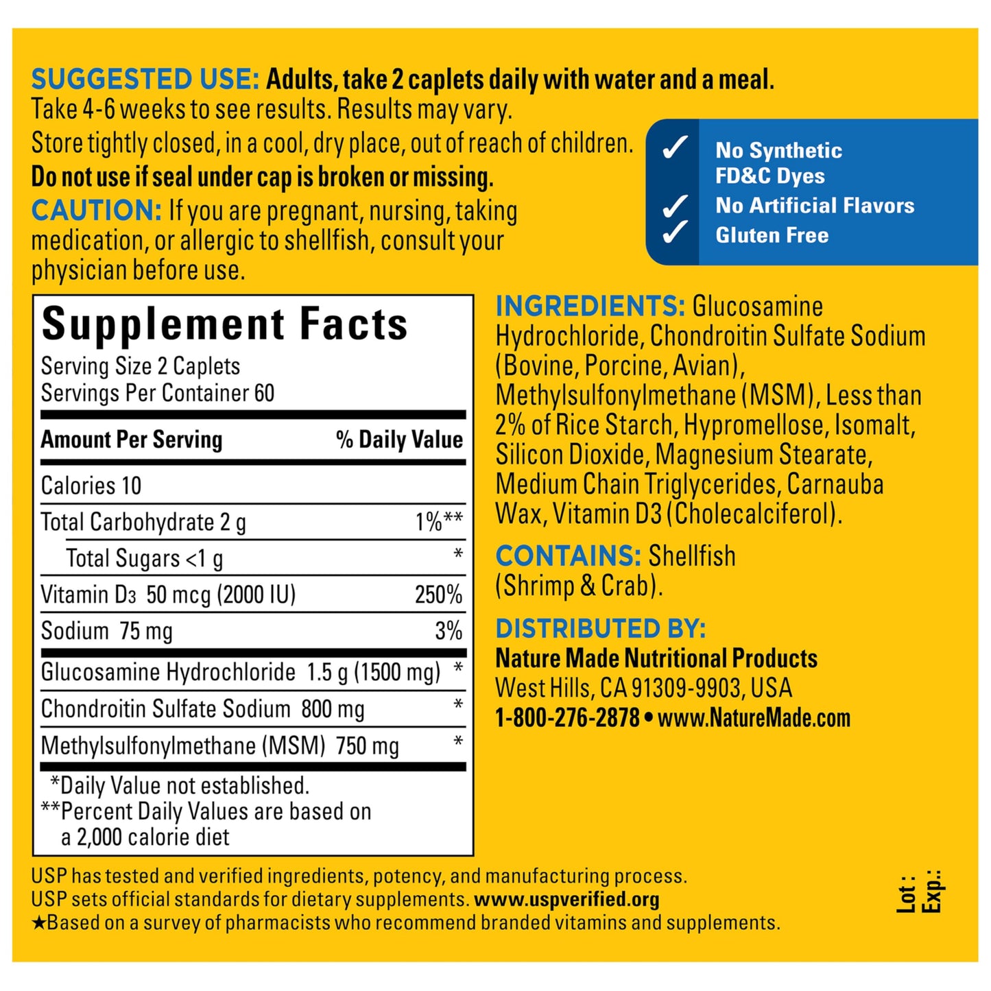 Nature Made Glucosamine Chondroitin Complex with MSM, Dietary MSM Glucosamine Chondroitin Supplement for Joint Support, 120 Caplets, 60 Day Supply