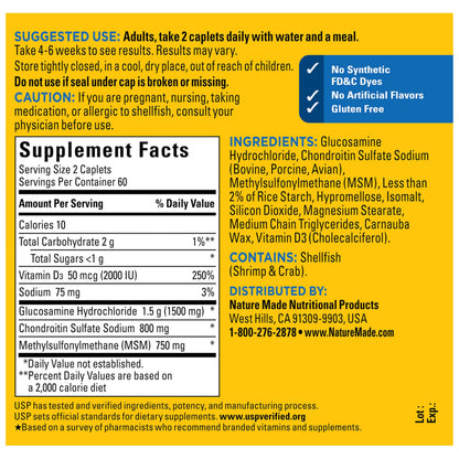 Nature Made Glucosamine Chondroitin Complex with MSM, Dietary MSM Glucosamine Chondroitin Supplement for Joint Support, 120 Caplets, 60 Day Supply