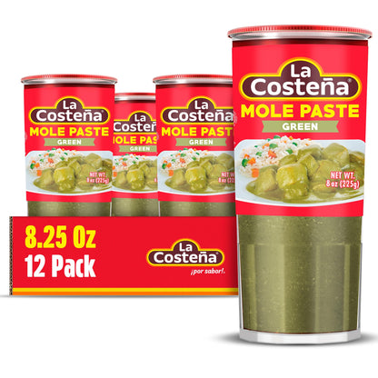 La Costeña Green Mole Sauce - Traditional Paste with Serrano Chiles & Spices - Mexican Food, Enchilada Seasoning, Meat Marinade, Rice, Tamale, Taco, Burger, Comida Mexicana - 8.25oz, 12 Pack