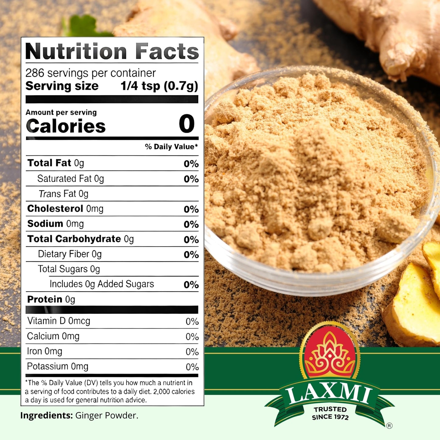 LAXMI Ground Ginger Powder - Raw and Natural - NON-GMO - Perfect for Baking, Marinate and Tea - 7 oz