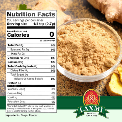 LAXMI Ground Ginger Powder - Raw and Natural - NON-GMO - Perfect for Baking, Marinate and Tea - 7 oz