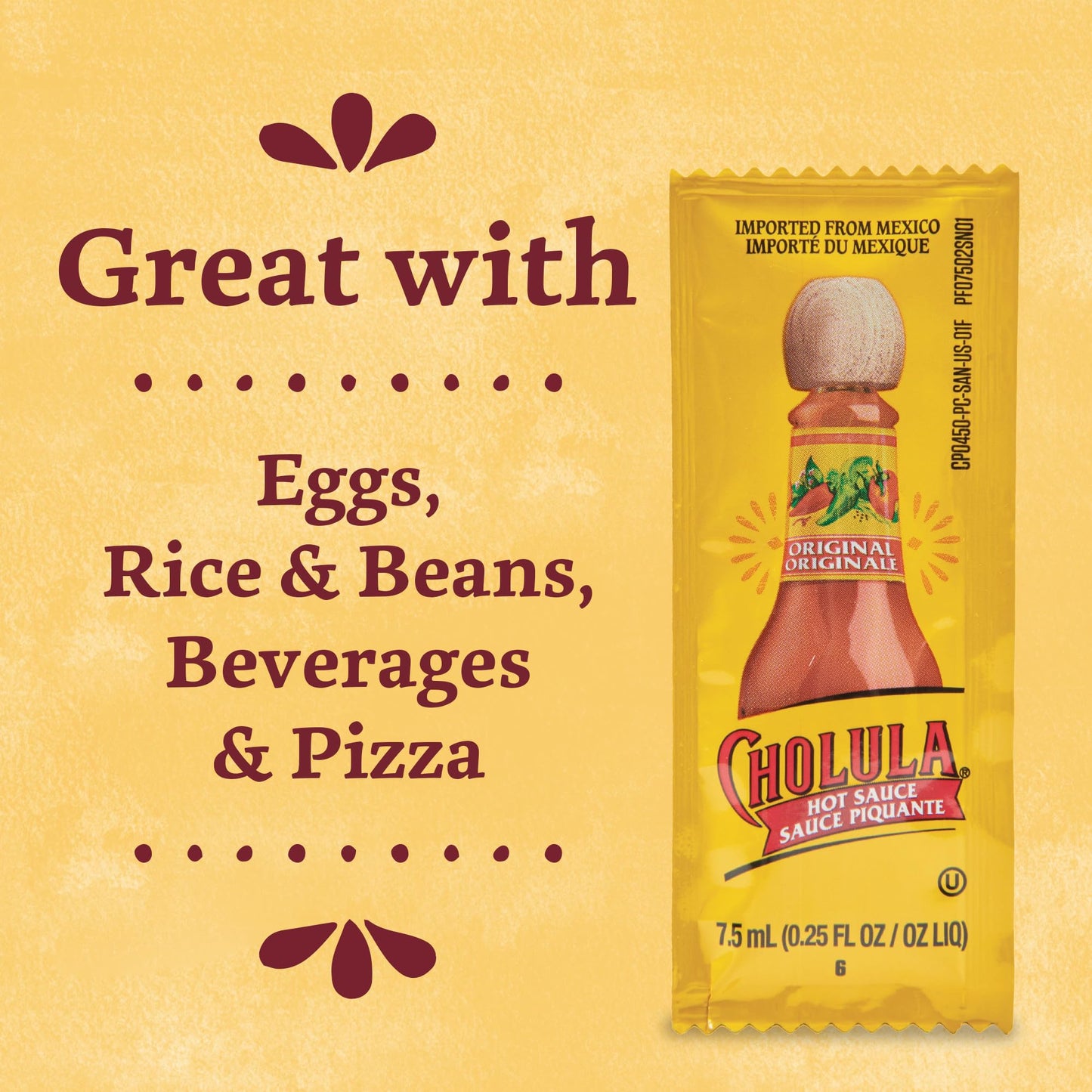 Cholula Original Hot Sauce Packets, 200 count - One 200 Count Individual Hot Sauce Packets with Mexican Peppers and Signature Spice Blend, Perfect Single-Serve Size for Delivery and Takeout