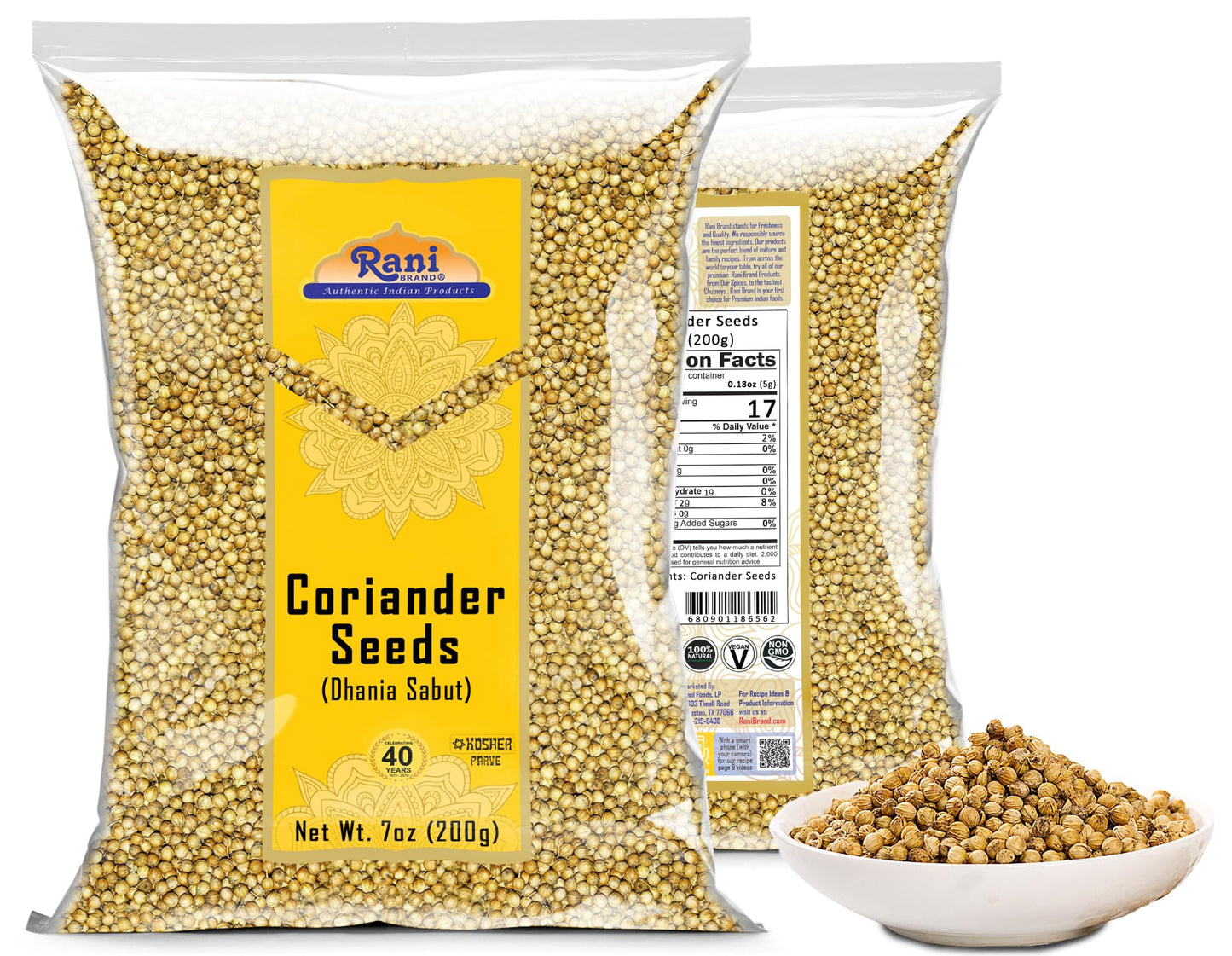 Rani Coriander (Dhania) Seeds Whole, Indian Spice 7oz (200g) ~ All Natural | Gluten Friendly | NON-GMO | Vegan | Indian Origin
