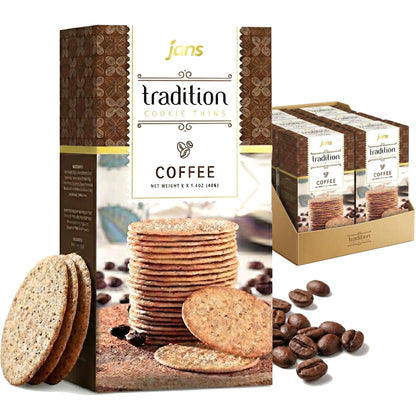 Jans Tradition Cookie Thins, Coffee Flavor Baked Crackers, 4.2 oz (Pack of 6)