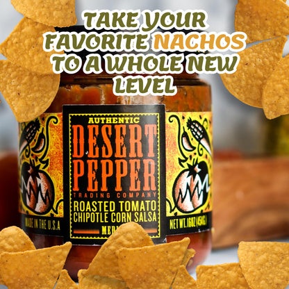 Desert Pepper Roasted Tomato Chipotle Corn Salsa - Dip/Salsa with Jalapeno and Chipotle Peppers, Fresh Veggie, Roasted Tomato Salsa Vegan, Gluten-Free, Low Carb Snack Salsa Medium, 6-Pack