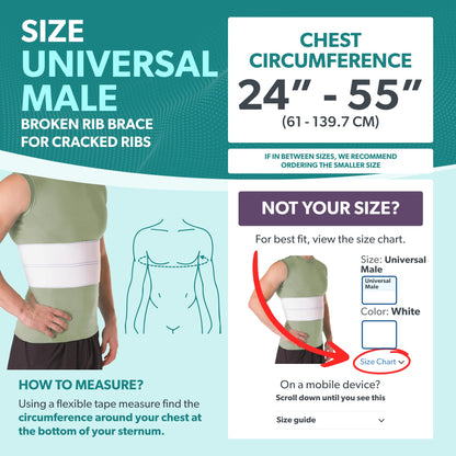 BraceAbility Broken Rib Brace for Men and Women - Rib Protector Compression Wrap, Chest Support Belt for Bruised, Fractured, Dislocated Ribs, Costochondritis Relief, Sternum Brace (Male - White)