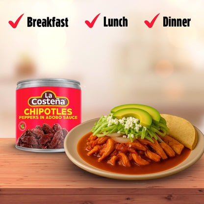 La Costeña Chipotle Peppers in Adobo Sauce - Smoked Spicy Peppers Chipotle in Adobo Sauce - Mexican Food, Taco, Enchiladas & Salsa - Hot Pickled Vegetables - 7 oz, 24 Pack Canned Vegetables