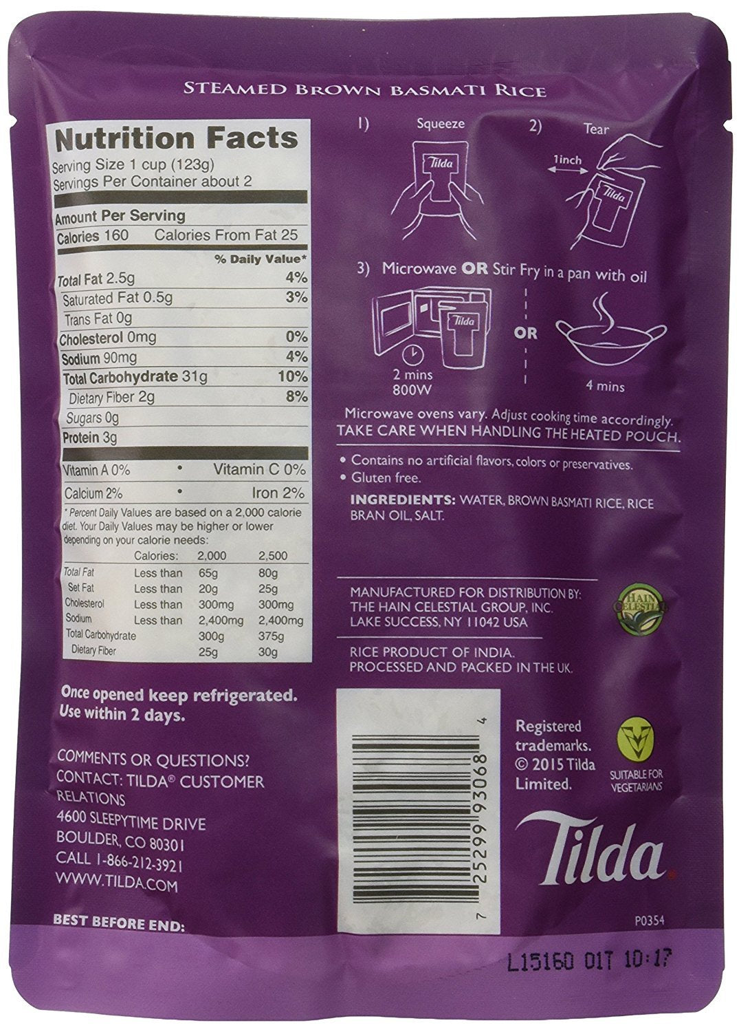 Tilda Legendary Rice Steamed Basmati, Brown, 8.5 Ounce (Pack of 6)