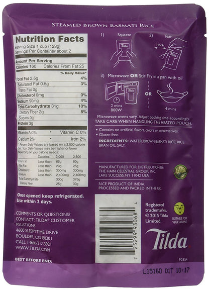 Tilda Legendary Rice Steamed Basmati, Brown, 8.5 Ounce (Pack of 6)