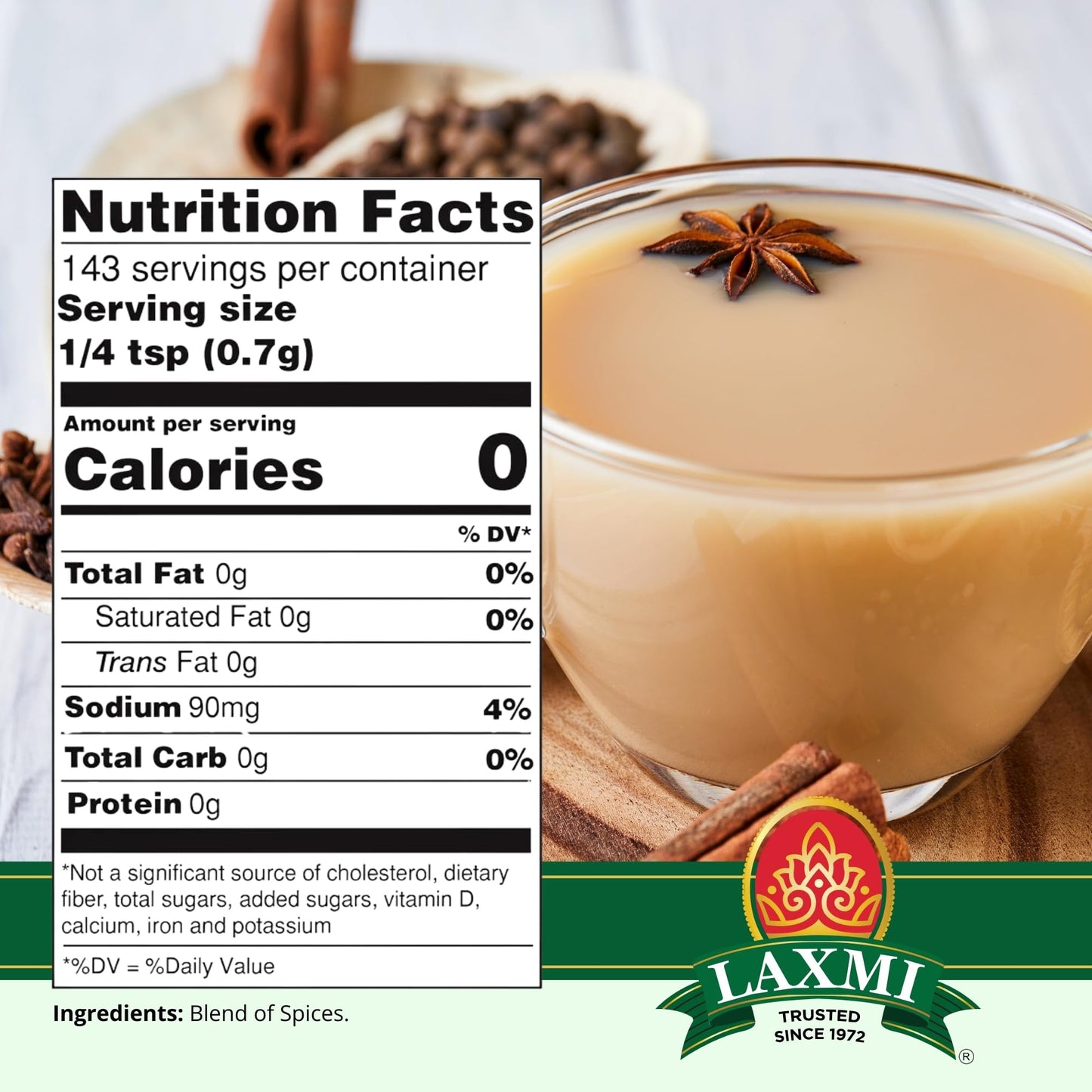 Laxmi Natural Tea Masala - Traditional Indian Tea Masala - 3.5oz (100g)